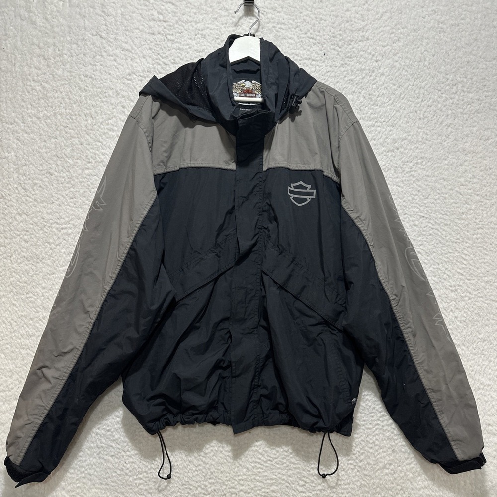 Harley-Davidson Men's Motorcycle Jacket Size‎ XL Black Gray Nylon Eagle Graphic